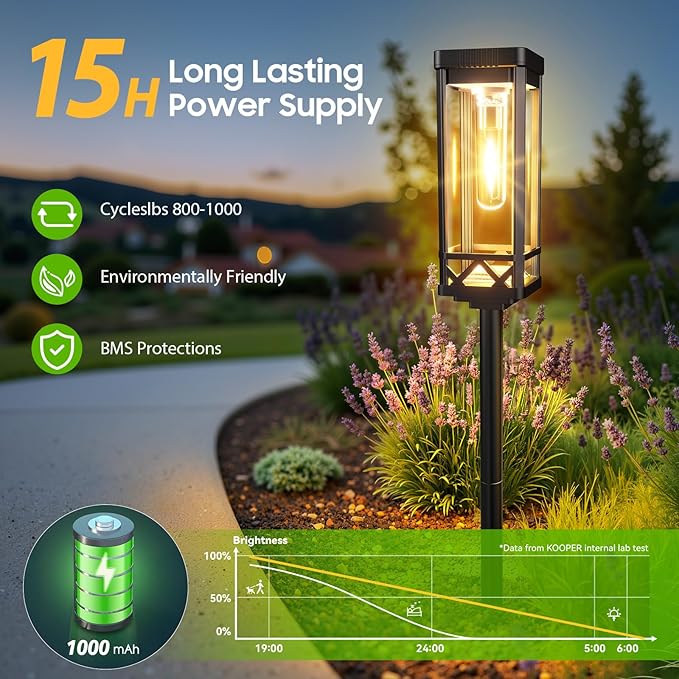 KOOPER Taller Solar Pathway Lights Outdoor, 8 Pack Upgraded Brighter Solar Garden Lights Solar Powered, Up To 15 Hours Outdoor Solar Lights for Yard Landscape Lighting Path Walkway Driveway Sidewalk