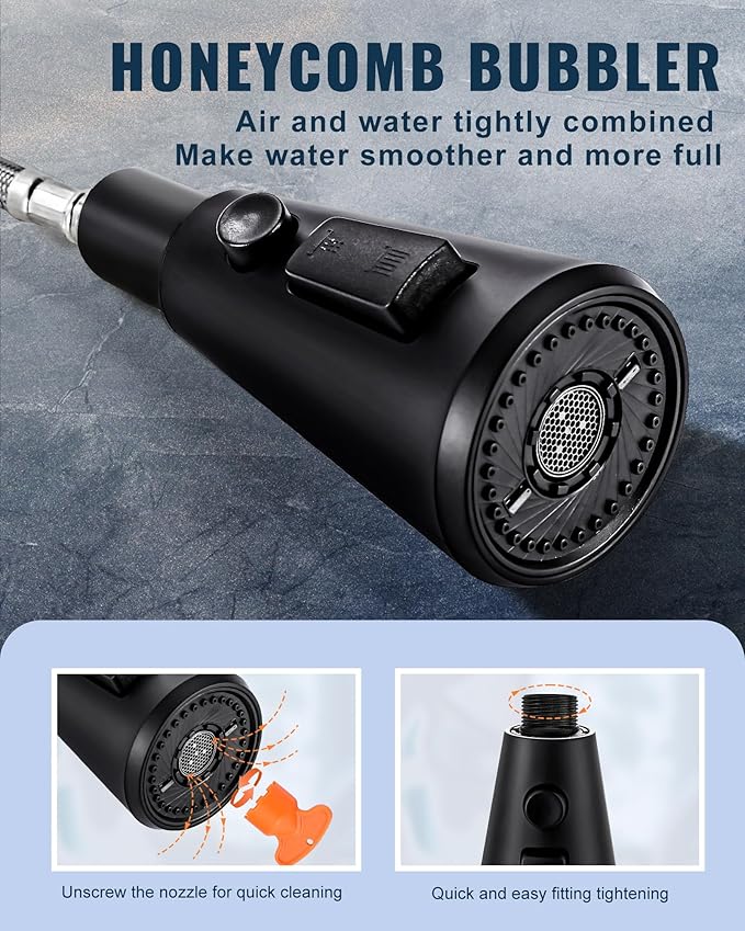ALEASHA Pull Down Kitchen Faucet Head Replacement,3-Function Sink Spray Nozzle with 9 Adapters,Compatible with Moen,American Standard,Delta,Kohler Faucets,Matte Black