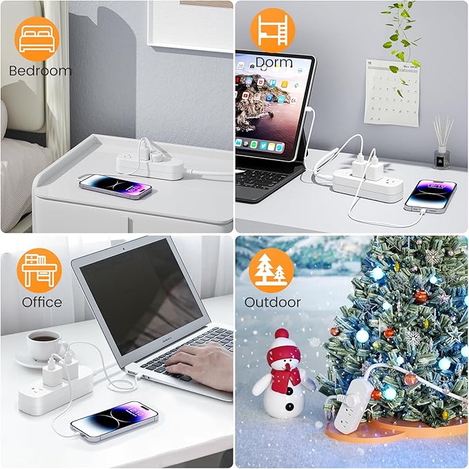 3ft Extension Cord, 3 Outlets Small Power Strip, Mountable Power Strip Weatherproof, for Home, Outdoor, Travel.