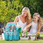 MelonArt Garden Tool Set,8 Pcs Gardening Hand Tool Starter Kit for Women Heavy Duty Outdoor Tool Kit Aluminum Alloy with Non Slip Ergonomic Handle, Ideal Gifts for Women and Men, Green&Pink