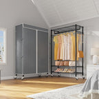 VIPEK R3C Rolling Clothes Rack with Cover Portable Closet for Hanging Clothes, Heavy Duty Garment Rack Clothing Racks with Wheels& Hanging Rod, Black Racks with Grey Upgraded Polyester Cover