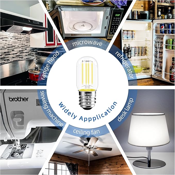 2.5 Inch E17 Intermediate Base LED Filament Bulb 360 Lumens, 5000K Daylight White Dimmable Appliance Bulb AC 120V, UL Listed T8 Microwave Light Bulbs Under Hood for Refrigerator Stove 4Pack
