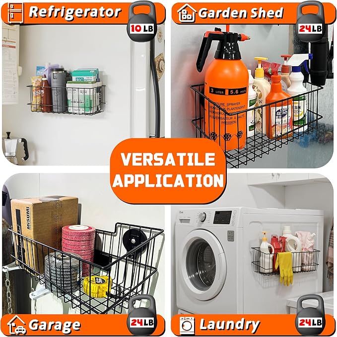 ULIBERMAGNET Magnetic Baskets, Large Capacity Metal Wire Mesh Basket Holder Organizer for Sundry Tool Storage, Magnetic Shelf for Garage, Laundry, Kitchen, Workshop, Cabinet(2 Pack)