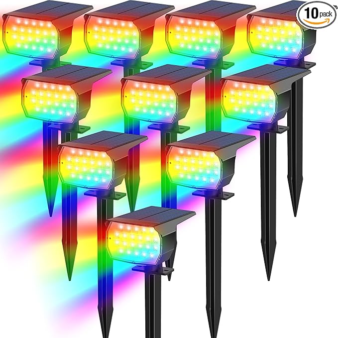 Solar Color Changing Spot Lights Outdoor Waterproof Colored RGB Solar Powered Landscape Lights for Yard 7 Lighting Modes Multicolor Solar Spotlights for Pathway Garden Outside (10 Pack)