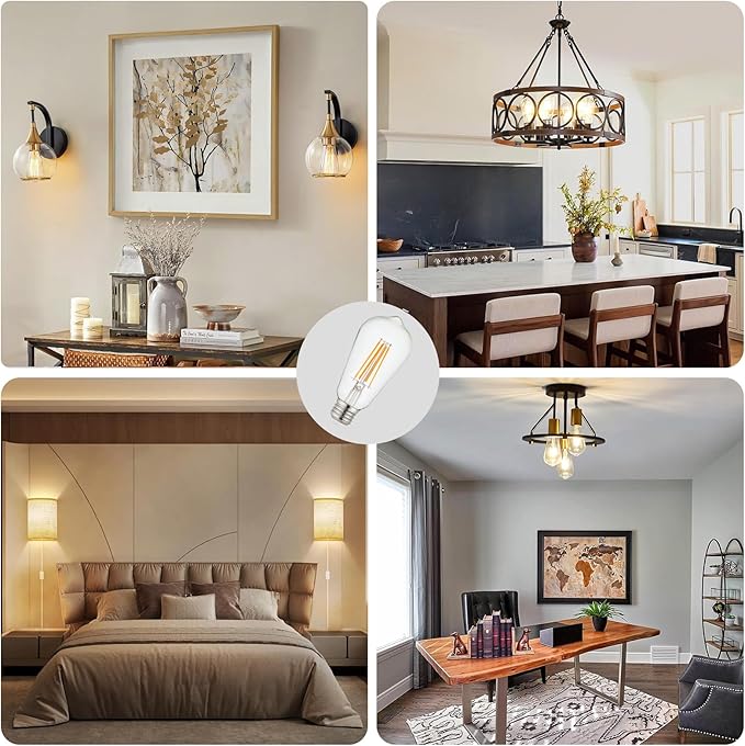Depuley LED Light Bulbs E26: Chandelier Lights Bulb 6W Equivalent 60W - Edison Vintage Bulbs Warmlight 2700K ST58 Clear Glass Bulb 800 LM 80+CRI Non-Dimmable 24-Pack