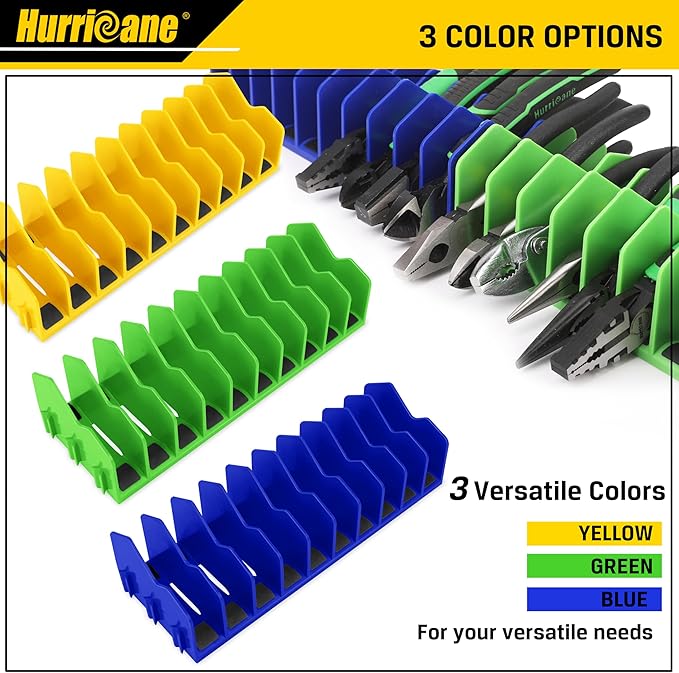 HURRICANE Pliers Organizer Rack - 10-Slot Extendable Tool Organizer, Non-Slip Rubber Base, Yellow, Fit 3" H, 1 Pack