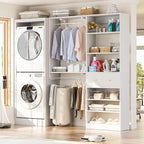 [10 FT Closet System] Reversible Set of 2 Wood Closet Organizer System with 2 Drawers, 4 Hanging Rods Adjustable Shelf, Walk In Closet Organizers with Shoe Rack, Garment Rack Clothes Rack, White