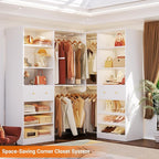 [10 FT Closet System] Reversible Set of 2 Wood Closet Organizer System with 2 Drawers, 4 Hanging Rods Adjustable Shelf, Walk In Closet Organizers with Shoe Rack, Garment Rack Clothes Rack, White