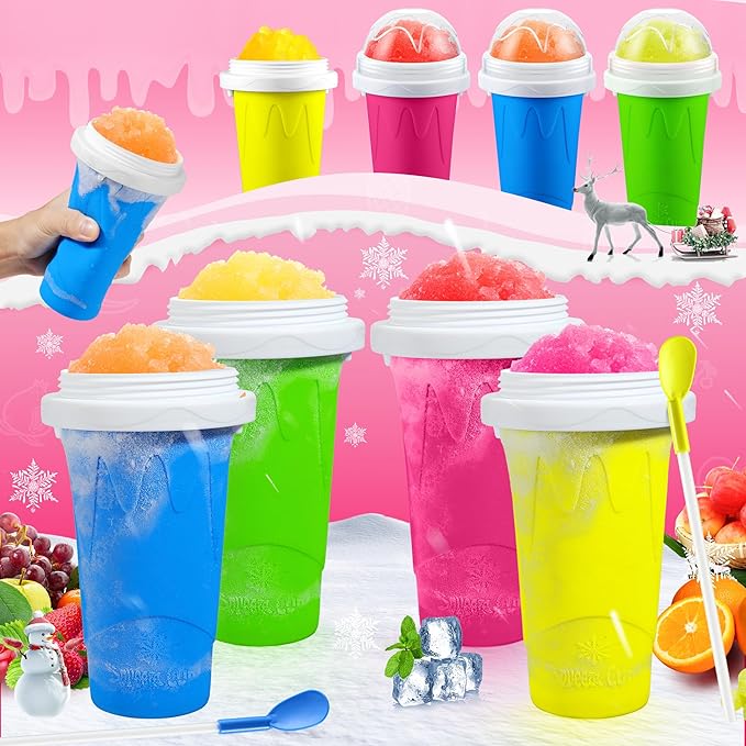 Tgosomt Slushie Maker Cups, Quick Magic Squeeze Slushy Cups, DIY Frozen Smoothies Cups, Juice Milk shake Yogurt Ice Cream Maker, Double Layers Cooling Cups, Cool Fun Gifts (Pink)