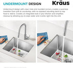 Kraus KHU101-21 Standart PRO 16 Gauge Undermount Single Bowl Set (4 Item Bundle: Sink, Bottom Grid, Drain Assembly, Kitchen Towel), 21 Inch, Stainless Steel