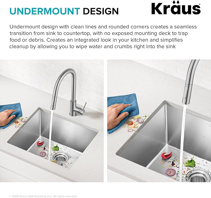 Kraus KHU101-21 Standart PRO 16 Gauge Undermount Single Bowl Set (4 Item Bundle: Sink, Bottom Grid, Drain Assembly, Kitchen Towel), 21 Inch, Stainless Steel
