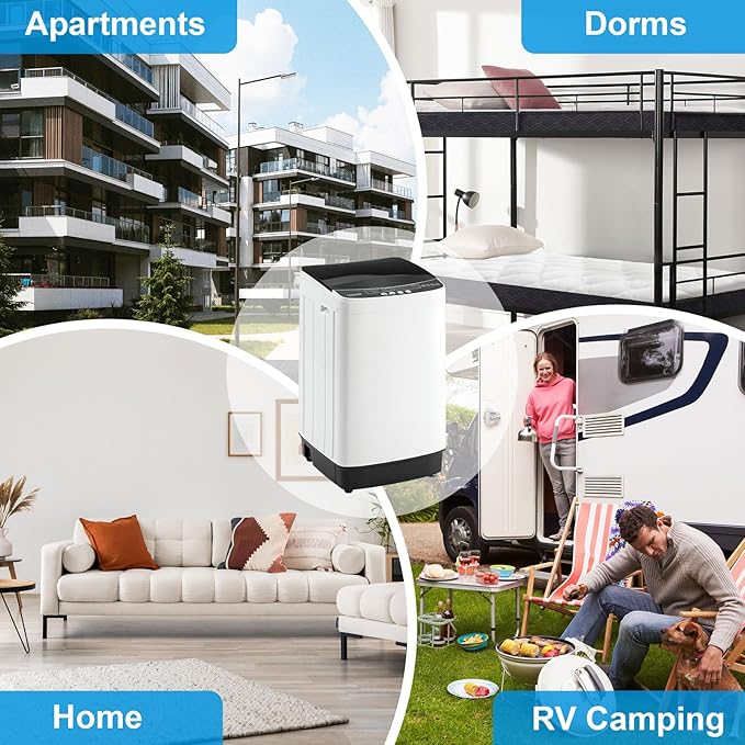 2.0 Cu.Ft Portable Washing Machine, Full-Automatic Electric Laundry Machine with 10 Programs, Compact Clothes Wash and Spin Combo with Stainless Steel Drum, Drain Hose for Apartment, Dorm,Home