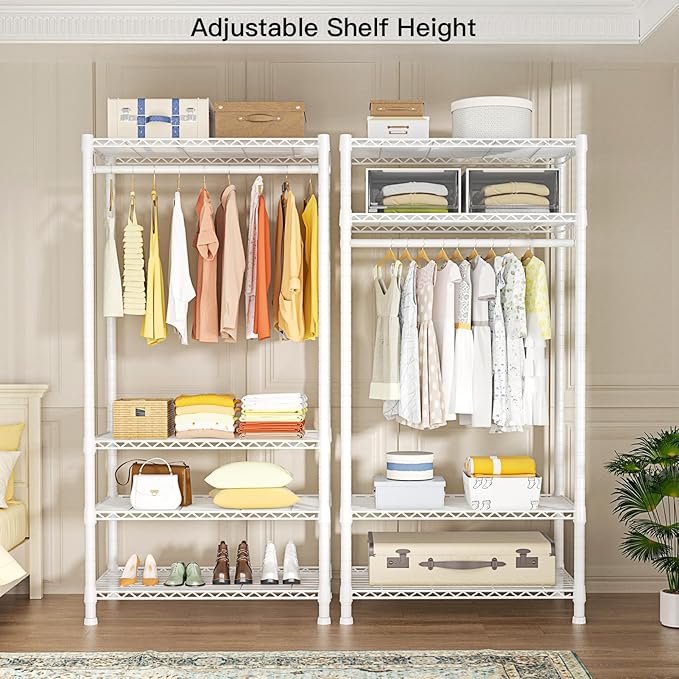 Ulif H2 Heavy-Duty Portable Closets, 4-Tier Freestanding Garment Rack Suit for Small Space and Corner, Closet Organizer System Portable Closet Wardrobe, Max Load 500 LBS, White