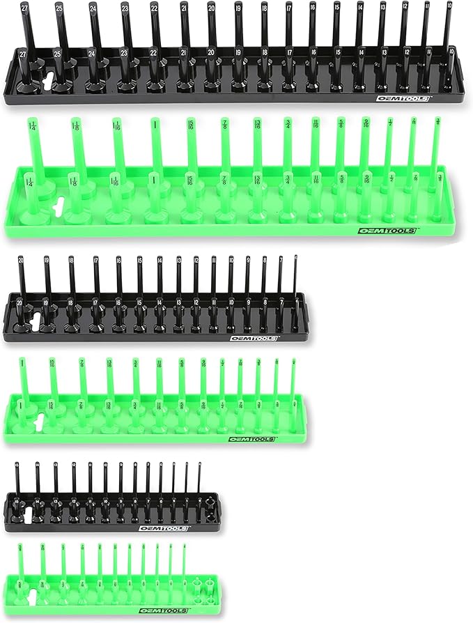 OEMTOOLS 22233 Tool Storage Organizer for SAE and Metric Socket, 6PC Socket Organizers for 1/4", 3/8", and 1/2" Drive Sockets, Optimize Toolbox Organization