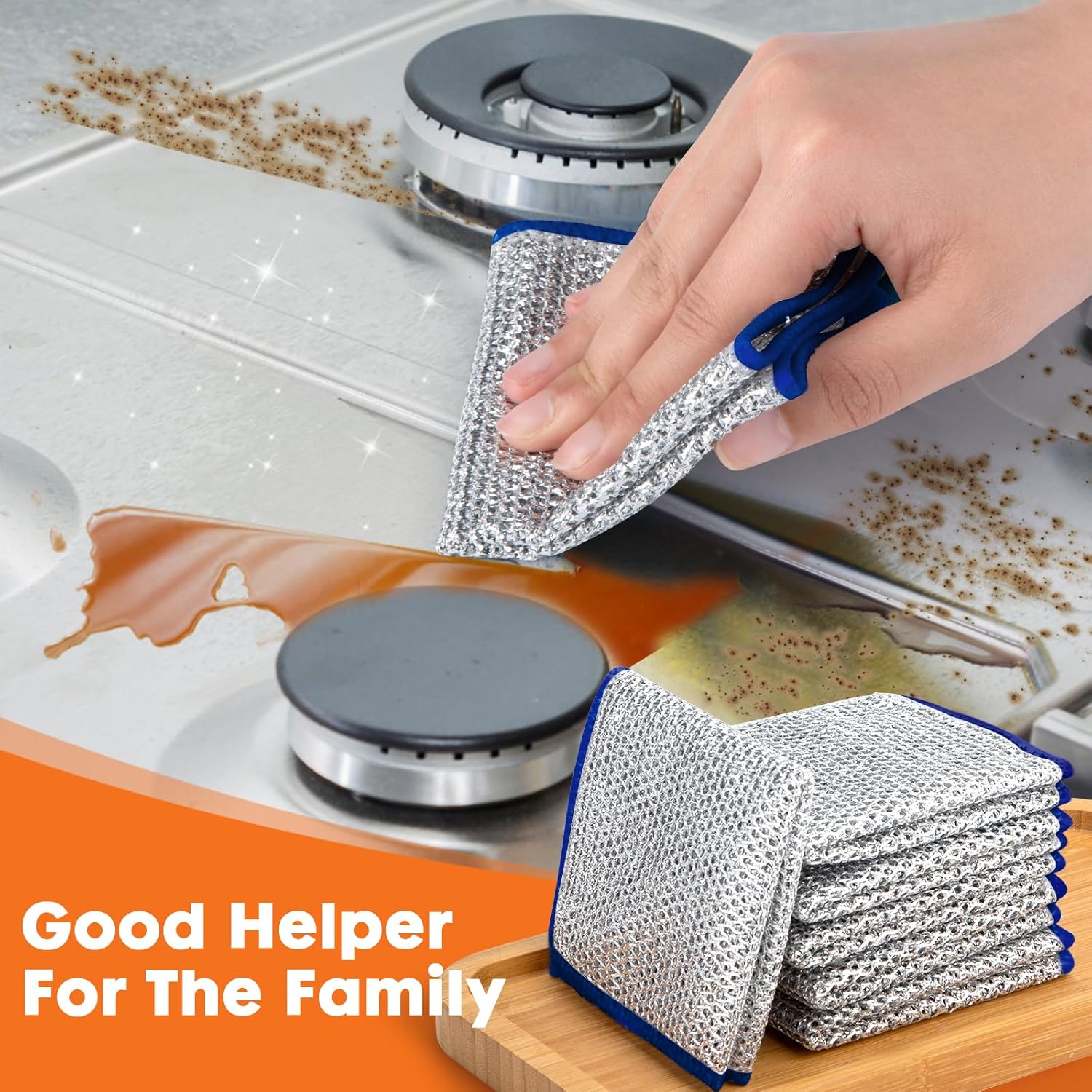 COBETE Non Scratch Wire Dishcloth,Double-Layer Wire Dishwashing Rags for Wet and Dry,Wire Miracle Cleaning Towels and dish Cloths Multipurpose For Washing Dishes,Cookware, Sinks,Stove Tops,10Pack Blue