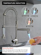 Kitchen Sink Faucet with LED,AIMADI Single Handle Stainless Steel Brushed Nickel Kitchen Faucet with Deck Plate, Grifos De Cocina