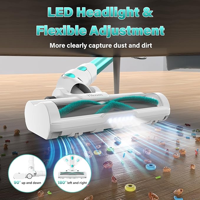 Tikom V500 Cordless Vacuum Cleaner for Home, 40000Pa/450W Stick Vacuum with LED Touch Screen, Charging Wall Dock, Anti-Tangle, Lightweight Handheld Vacuum for Pet Hair, Hard Floor, Carpet, Blue