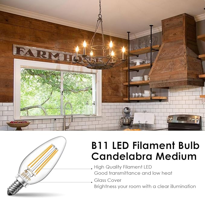 VOLIVO Dimmable E12 LED Candelabra Bulbs 60Watt Equivalent, 2700K Warm White, 500Lumens, 4.5W B11 Vintage Chandelier Light Bulbs, LED Filament Clear Glass Candle Lamp for Ceiling Fan Home Decor, 6Pack