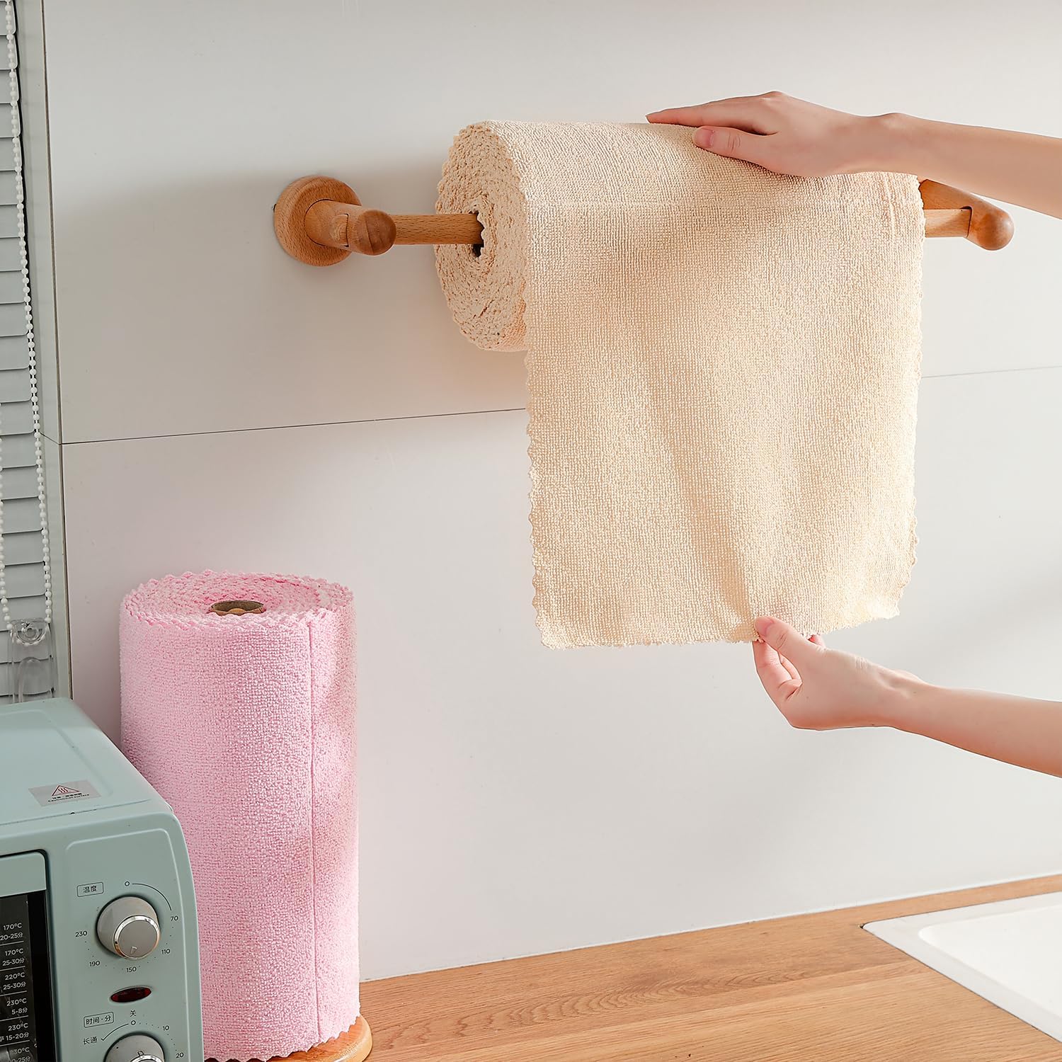 80 Pack Microfiber Cleaning Cloth Roll,Lint Free Rags & Tear Away Reusable Towels Washable Scratch,Ultra Absorbent Dish Rags(12" x 12") for Car Kitchen Home Garage-Apricot Yellow