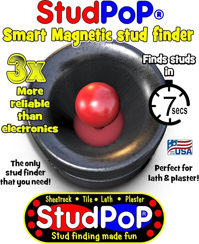 StudPoP® Original Smart Magnetic Stud Finder – No Batteries, No Calibration, 3X More Reliable, Perfect for Lath & Plaster, Metal Studs – Visual & Audible Indicator, Simple & Fun to Use – 1" Magnet
