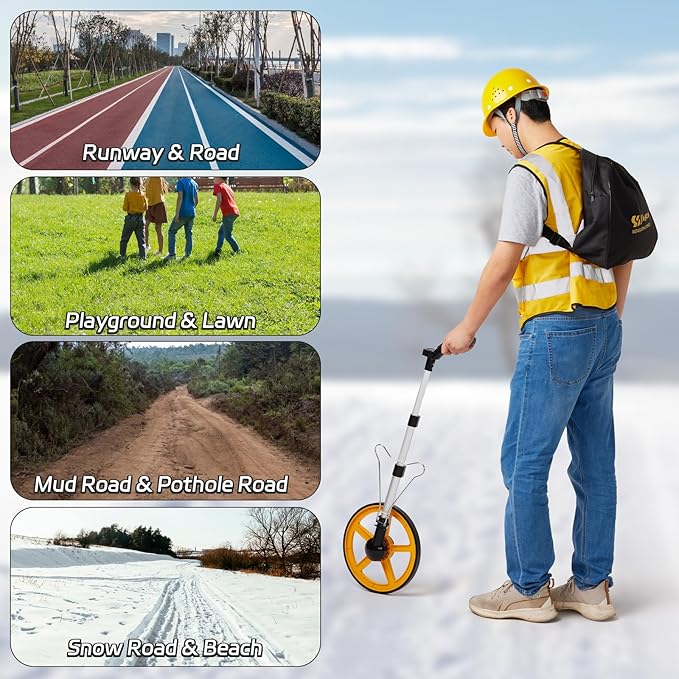 12 Inch Measuring Wheel in Feet Advanced LED Backlight Display Rolling Digital Measuring Wheel for Construction Measure Wheel with Tape Measure and Canvas Carrying Bag, Up to 9999Ft