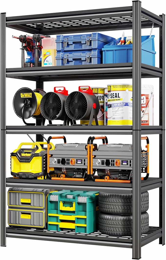 72" H Heavy Duty Garage Shelving 5 Tier 2500 LBS Storage Shelves Adjustable Industrial Metal Wire Shelf Unit for Garage,Basement,Pantry,Warehouse,Commercial