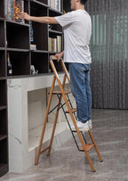 Step Ladders 3-Step Woodgrain Finish Aluminum Folding Step Stool Wide Pedal,Anti-Slip Portable Sturdy for Home & Kitchen Office 330 lbs