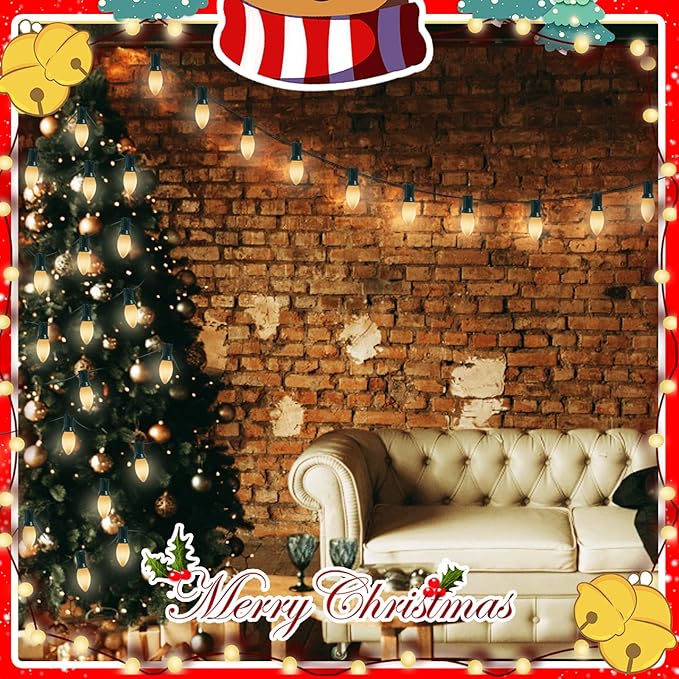 25 Pack White Christmas Light Bulbs,C9/E17 Base 7 Watt Glass Incandescent White Replacement Bulbs for Night Light,Christmas Candle Light Bulbs Great for Outdoor Indoor Holiday Christmas String Lights