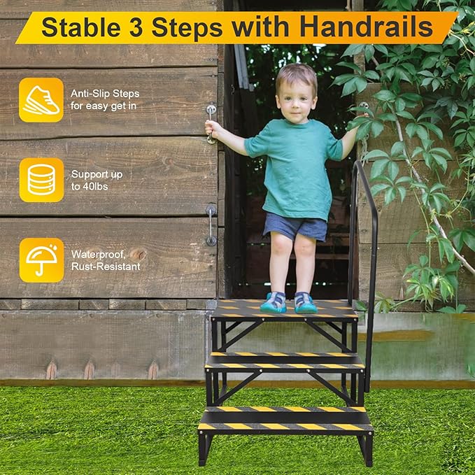RV Steps with Handrail, Hot Tub Steps with Handrail, Portable Stairs Steps for 5th Wheel RV, Mobile Home Stairs Outdoor RV Step
