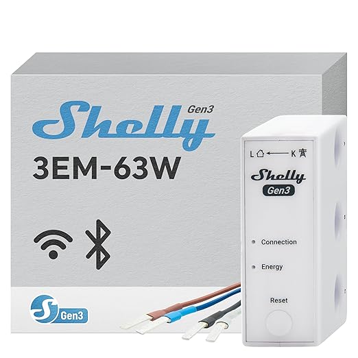 Shelly 3EM-63W Gen3 | Wi-Fi Operated Smart 3-Phase Energy Meter | Home Automation | Compatible with Alexa & Google Home | iOS Android App | No Hub Required | Data Logging | Solar Photovoltaic Ready