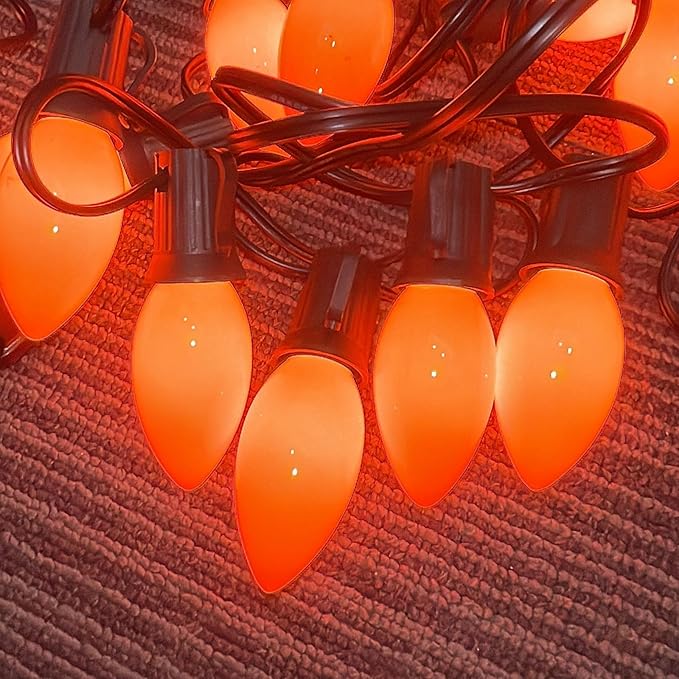 25 Pack C9 Incandescent Light Bulbs, C9 Ceramic Orange Replacement Bulb for Halloween Christmas String Lights, C9/E17 Candelabra Base, 7 Watt