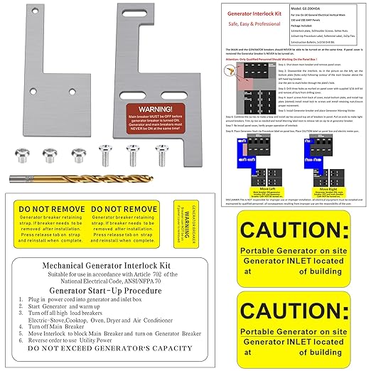 Generator Interlock Kit Compatible with GE General Electeric Vertical Main 150 and 200 AMP Panels, 2 1/4 Inch Spacing Between Main and Branch Breaker, Professional Interlock Kit(GE-200HDA)