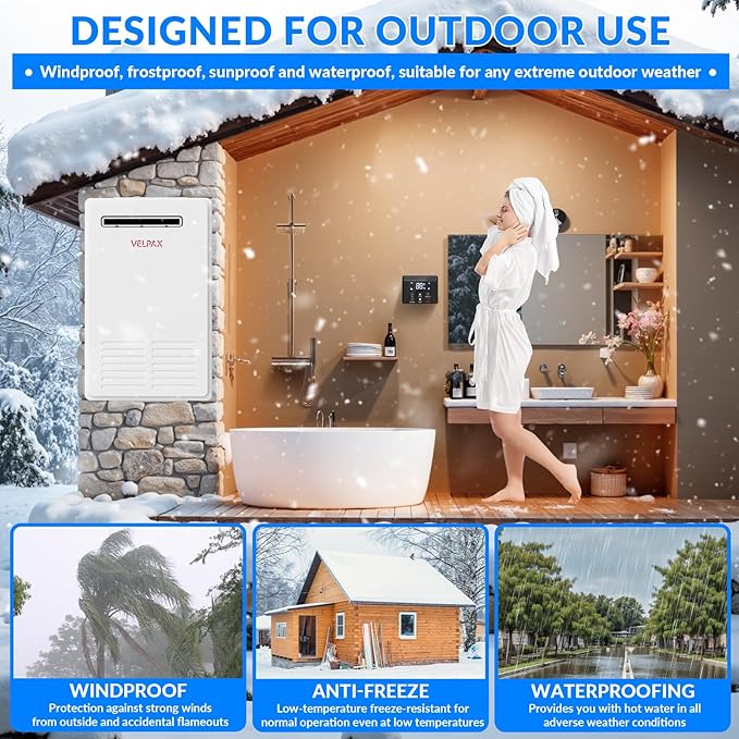 Natural Gas Tankless Water Heater,5.26GPM 20L Outdoor,Instant Hot Natural Gas Water Heater with Fahrenheit Digital Display,Multi-Protection