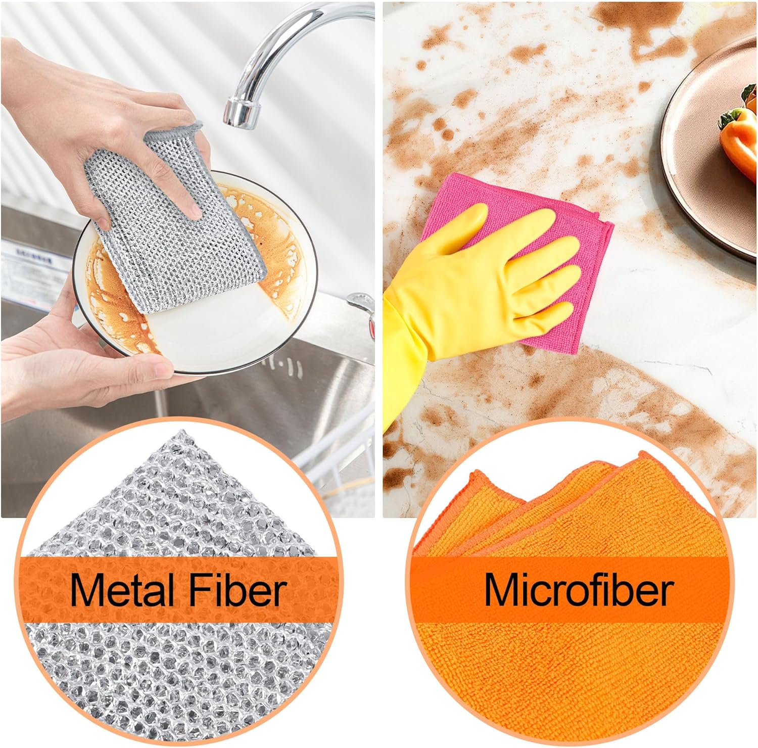 Non Scratch Wire Dishcloth Dishwashing Rag Set 20PCS - Home Essentials Microfiber Cleaning Cloth Absorbent Cleaning Rags, Reusable Soft Kitchen Towels,Multipurpose Metal Dish Cloth