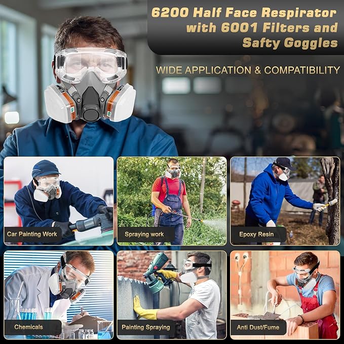 Reusable Half Face and Full Face Gas Mask with Activated Carbon Filter Against Organic Vapor/Dust/Chemical