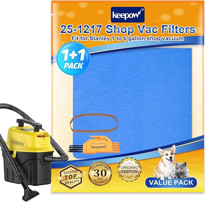 KEEPOW Shop Vac Filters Compatible with Stanley 1-6 Gallon Wet/Dry Vacuums SL18910P-3, SL18129, SL18133, Part# 25-1201 (1 Pack)