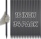 AAGUT Rebar Stakes 16 inch (34pcs) Heavy Duty 3/8” Ground Anchors Steel Garden Stakes Metal Straight Camping Tent Spikes with Chisel Point End for Hard Soil, Black Powder Coated