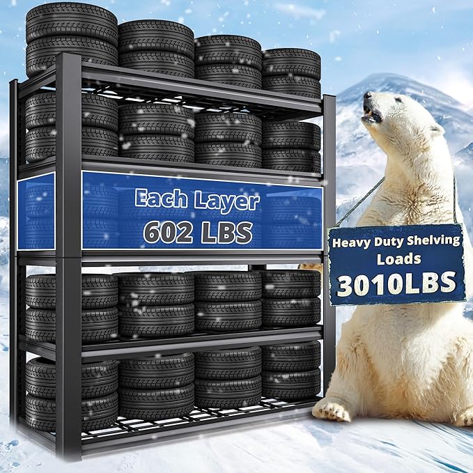 REIBII 3010LBS Storage Shelves 72" H Garage Shelving Heavy Duty Metal Shelving 5 Tier Adjustable Metal Shelves for Storage for Kitchen Pantry Warehouse Basement 72" H x 35.5" W x 16" D, 4 Pack