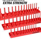 OEMTOOLS 22237 6 Piece SAE and Metric Socket Tray Set, SAE and Metric Socket Storage for Sizes 1/4", 3/8”, and 1/2" Drive, Socket Holders and Socket Organizer Tray for Toolbox, Red and Blue