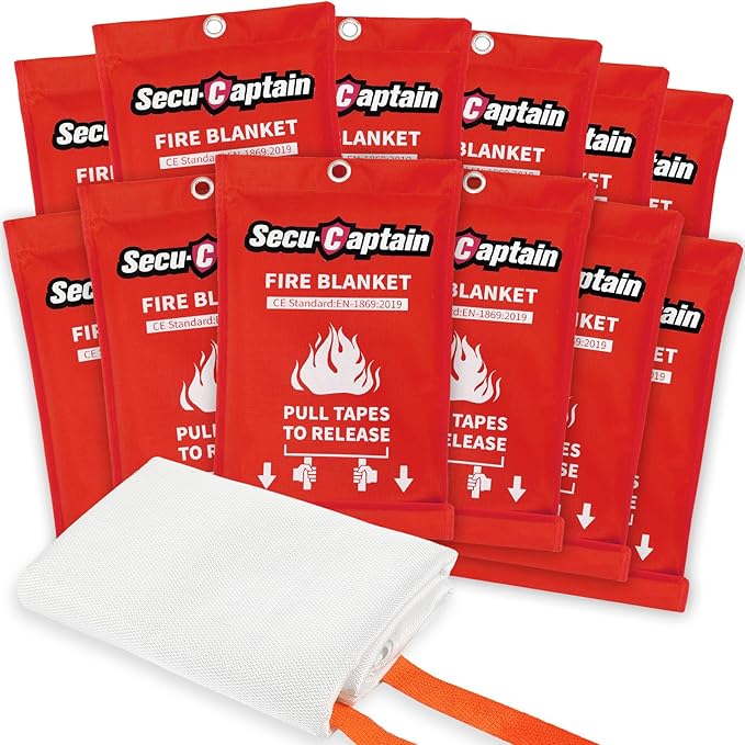 SecuCaptain Emergency Fire Blanket for Home and Kitchen - 12 Pack 40"x40" Flame Suppression Fiberglass Fire Blankets for House Camping Car Warehouse Office Emergency Survival Safety