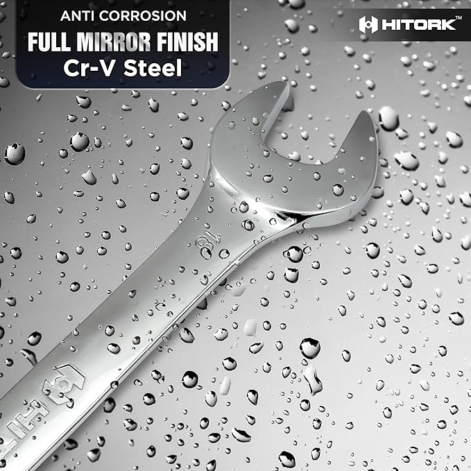 HITORK 32 Piece Wrench Set SAE & Metric 20 Standard & 12 Stubby Combination Wrenches Cr-V Steel 12-Point Mirror Finish 15° Offset with Organizer Tray Ideal for Auto & Home Repair