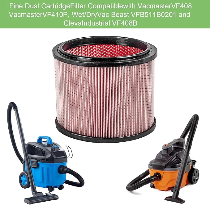 2 Pack Vacmaster Filter Replacement Compatible with Vacmaster VF408, VF410P, Wet/Dry Vac Beast VFB511B 0201 and Cleva Industrial VF408B, for Jobsite and Floor Vacs, for Vacmaster Attachments