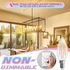 E12 Candelabra Bulb 2700K Soft White, 6W Equivalent to 60 watt, E12 LED Bulb Non-Dimmable, Chandelier Light Bulbs, B10 Candle Light Bulbs, 90+CRI, 600LM, Cear Glass, 12 Pack