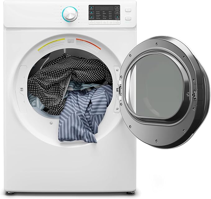 KoolMore FLD-8CWH, White Front Load 8 Cu. Ft. Dryer, Capacity Home Unit with Wrinkle Release Steam Function and Smart Sensor Dry Technology, Stainless-Steel Drum [240V], X-Large (27")