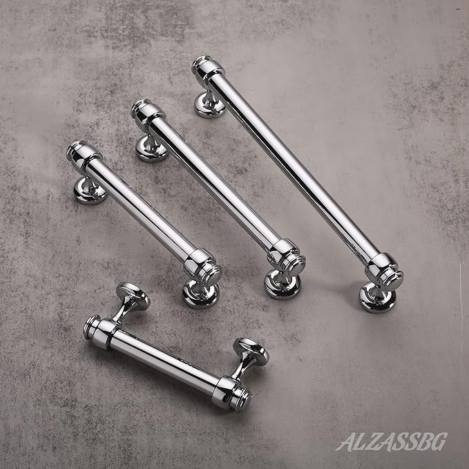 Alzassbg 10 Pack Polished Chrome Cabinet Pulls, 5 Inch(128mm) Hole Centers Cabinet Handles Kitchen Hardware Straight Bar for Cabinets and Drawer AL3082CP