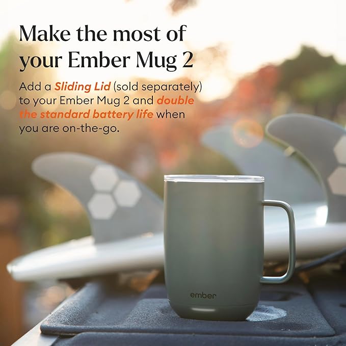 Ember Temperature Control 14oz Smart Mug 2, App-Controlled and Rechargeable Heated Coffee Cup Warmer with Intelligent LED Display, Sage Green.