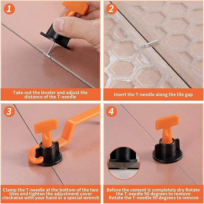 Tile Leveling System Kit 1/8" T Type 50pcs Tile Leveling Reusable + 200pcs Cross Spacer Tile Installation Tool Kit for Stone Ceramic Stone Installation With 1x Wrenches (1/8" 250pcs)