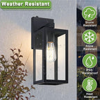 GRUENLICH Dusk to Dawn Large Outdoor Wall Lantern, Wall Sconce as Porch Lighting Fixture, E26 Base Max 60W, Metal Housing with Glass Shade (Black, 2-Pack)