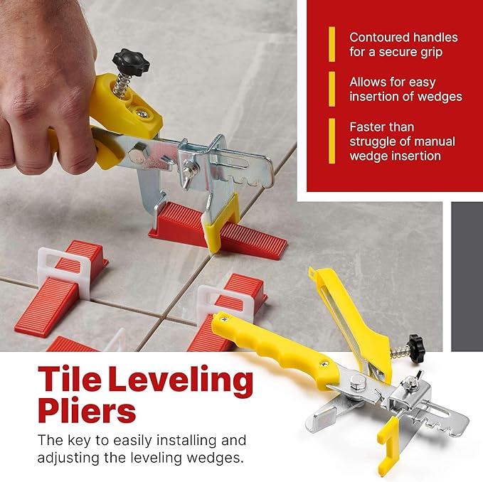 501 Pcs Tile Leveling System with 1/32" (1mm) Tile Spacers, Tile Wedges and Tile Leveling Clips - Saves Time for Perfect and Precise DIY Installation of Ceramic Tiles - With Leveler Tool (Pliers)