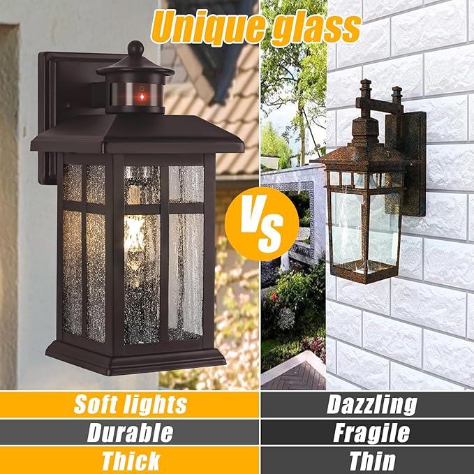 Updated Dusk to Dawn Porch Light, Exterior Light Fixtures Wall Mount Oil Rubbed Bronze, Porch Lights Dusk Dawn Bronze, with E26 Sockets & Tempered Glass, Dusk Till Dawn Outdoor Lighting Fixture